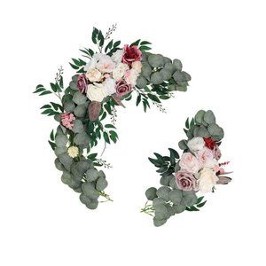 2 Piece | Dusty Rose Pink Shades Arch Flowers Swag Floral Roses Hydrangeas